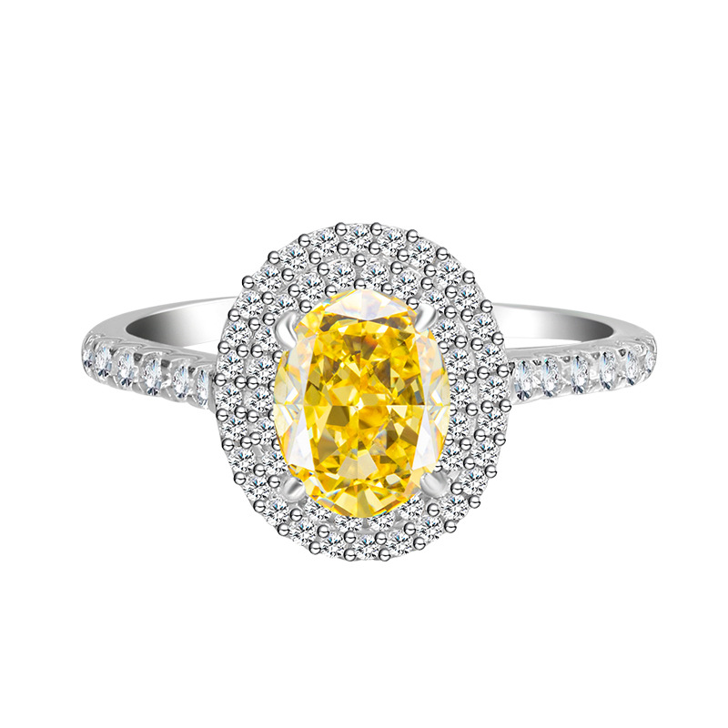 2023 Nieuwe Ijsbloem Geslepen Eivorm Diamanten Ring 6*8 Mm Volledige Diamanten Ring Hoge Koolstof Diamant Dames zilver 925 Sieraden