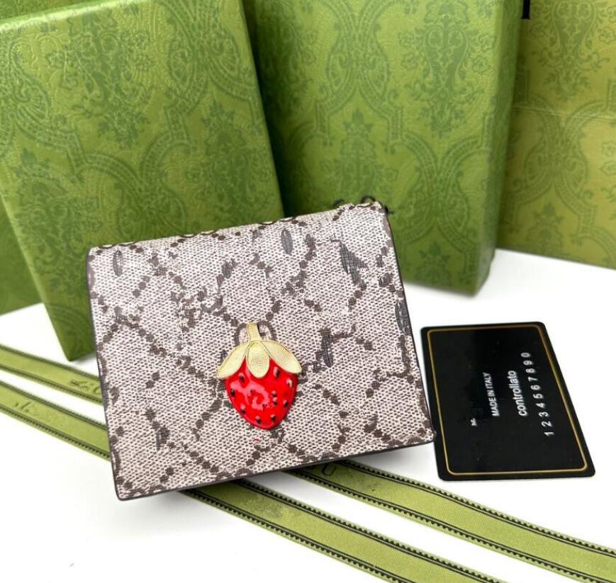 Designer Bags Strawberry Women Short Wallet Luxury Brand Letter Printing Buckle Flap Clutch Bags Zipper Pocket Multi Card Zero Wallet Coin Purses Shouder Bags Totes