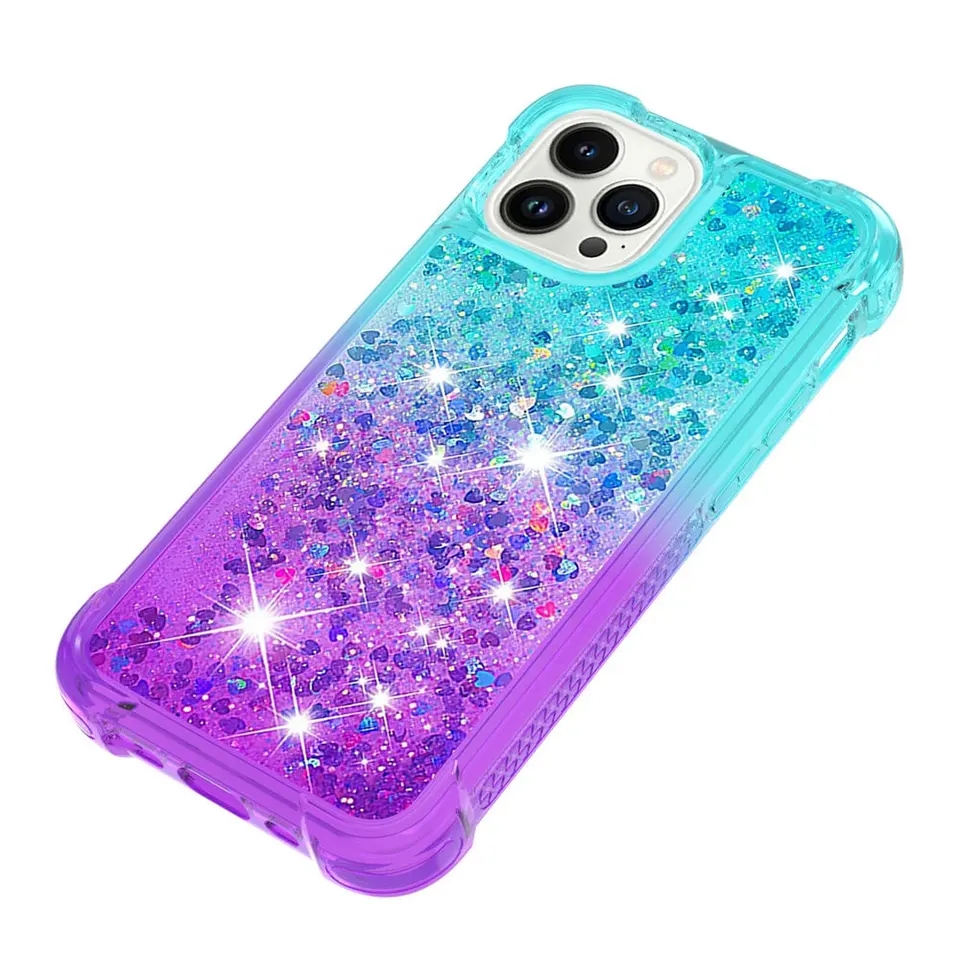 Étuis à paillettes antichoc dégradé de sable mouvant liquide pour Iphone 15 14 13 Pro Max 12 11 ro XR XS MAX 7 8 SE Samsung A12 A22 A13 A14 A23 A53 A32 A33 A34 A54 S21 S22 S23 Ultra S23 FE