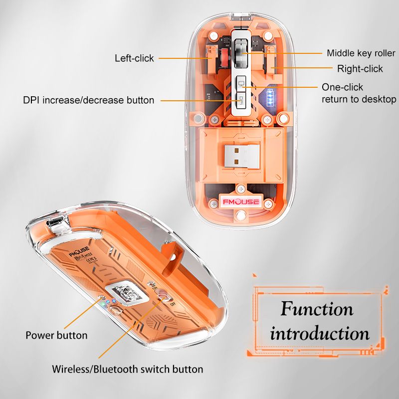 Mouse sem fio recarregável de 2400 dpi com conexão de 2,4 g, cliques silenciosos e indicador de bateria para jogos em PC e laptop