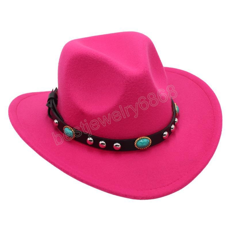 Western Cowboy Hoed met Turquoise Riem Fel Roze Gebogen Rand Vilt Panama Cap Cowgirl Fedora Zonnehoed voor Vrouwen Mannen