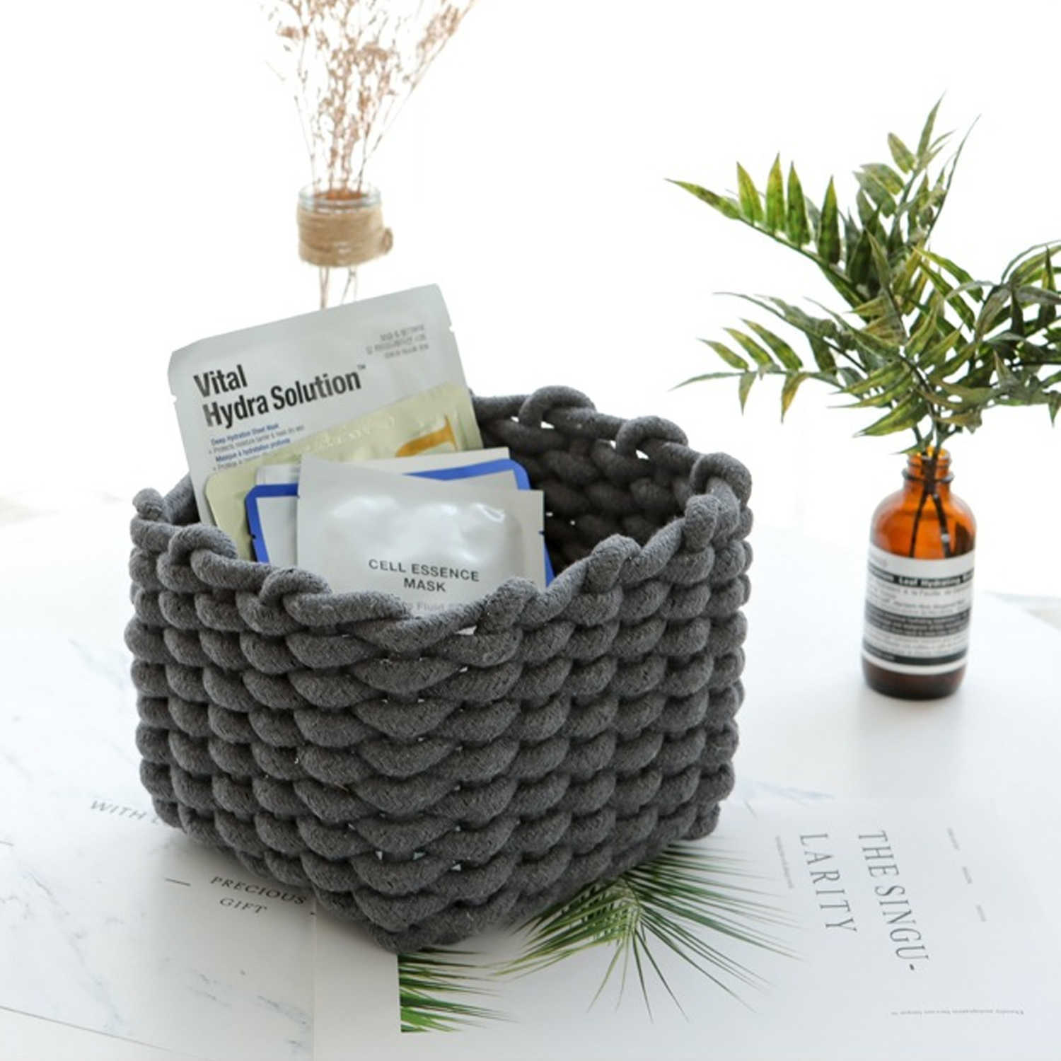 Storage Baskets Cotton Line Hand-woven Storage Basket Coarse Rope Simple Desktop Organizer Box Baby Toy Snack Key Cloth Cosmetic Sundries R230726