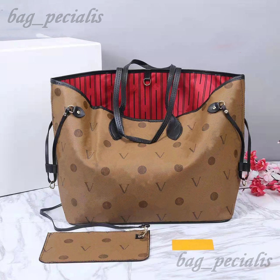 Women luxury designer tote bag High Capacity shopping bags with wallet Leather lattice checker plaid flower Handbags purse 50CM