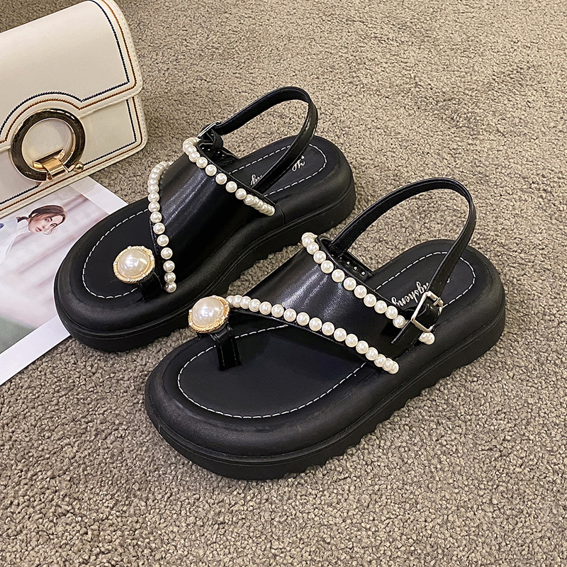 Sommer Frauen Plattform Sandalen 2023 Luxus Perle Dicke Sohle Flip-Flops Hausschuhe Frauen Casual Strand Sandalen Mode Damen Schuhe