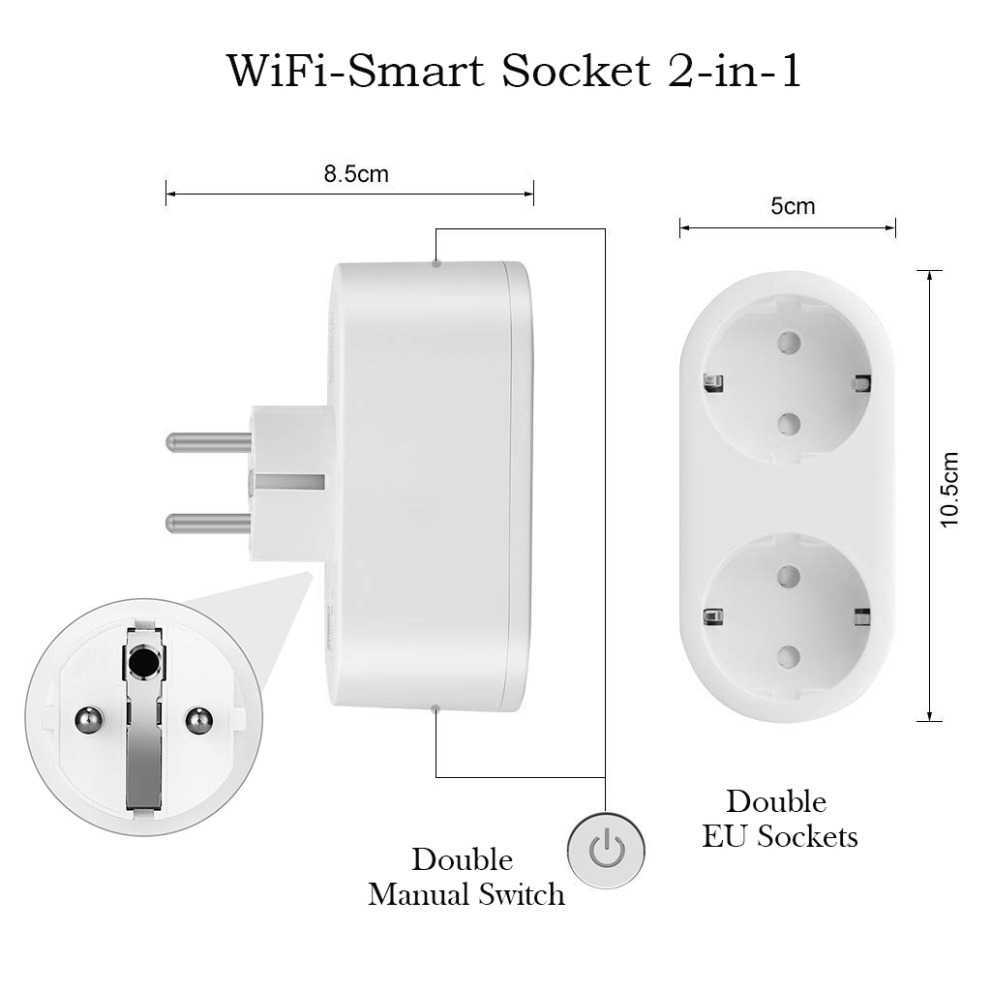 Smart Power Plugs 16A EU Smart WiFi Dual Plug Socket 2 in 1 Switch Automation App Timote Timing Control Work for Alexa Home Assistant HKD230727