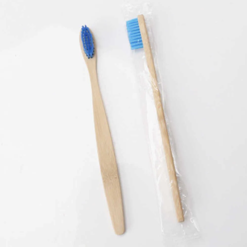 Escova de dentes com cabo de bambu natural arco-íris colorido clareador cerdas macias escova de dentes de bambu