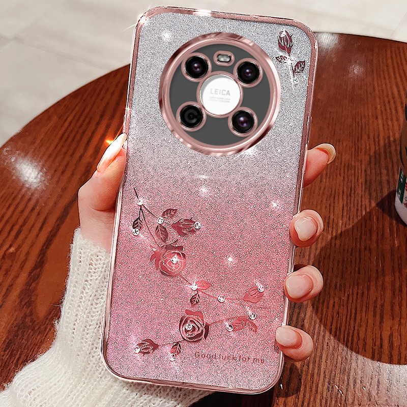 Cristal Diamant Bling Glitter Soft TPU Cas Pour Iphone 15 Pro Max 14 Plus 13 12 11 8 7 6 X XR XS Fleur Chromé Placage Métallique Gradient De Luxe Mode Couverture De Téléphone Mobile