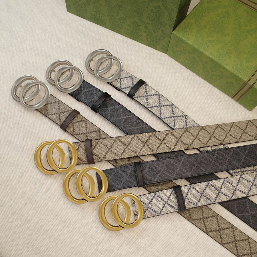 Designer Belt Genuine  Woman Belts Letters Buckle Plaid Width 4CM Casual Smooth Buckle Gold Sliver Color