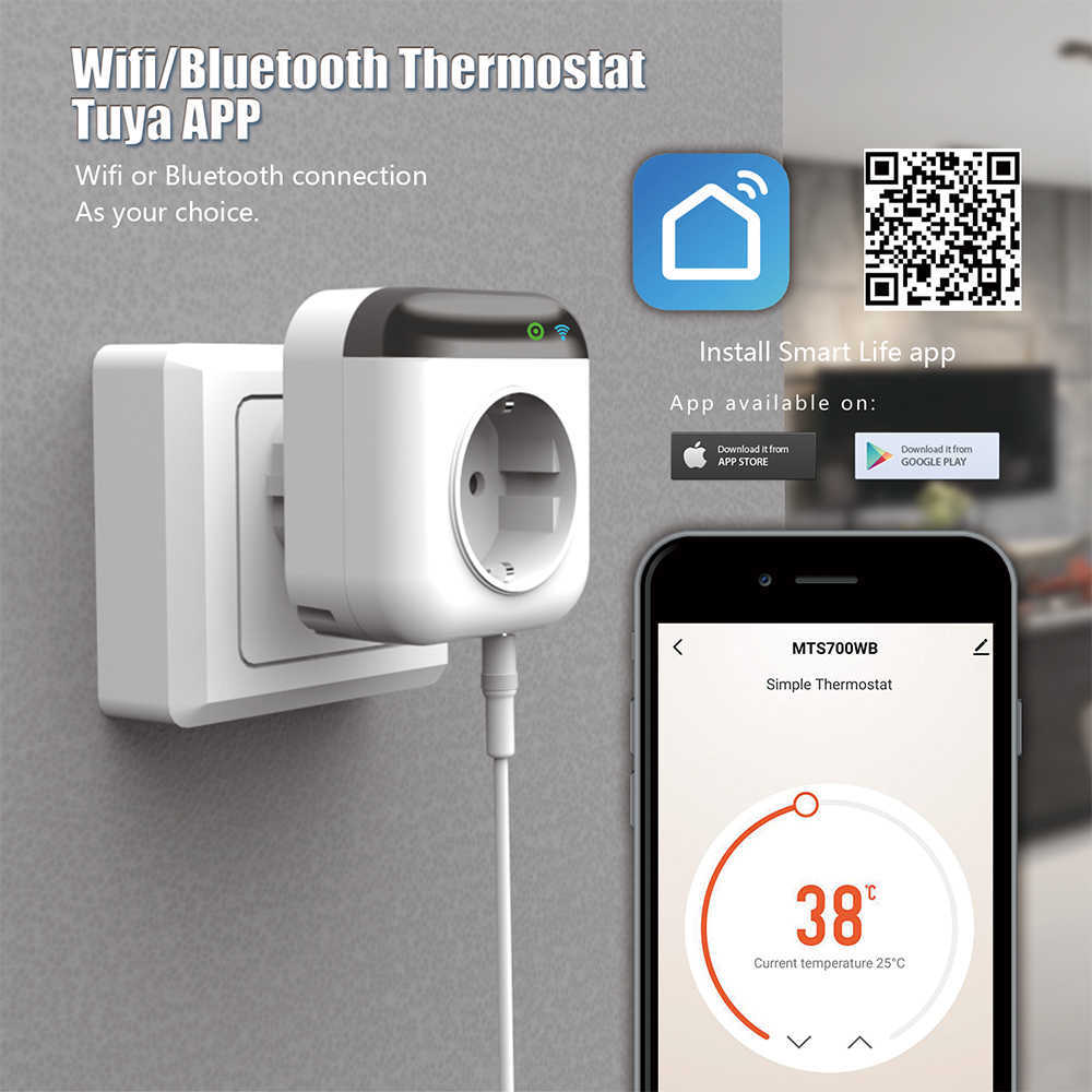 Wtyczki inteligentnej zasilania Sandiy UE Programowalne Smart WiFi termostat wylot 15A 220V Kontroler temperatury bezprzewodowy Głosowanie sterowanie HKD230727