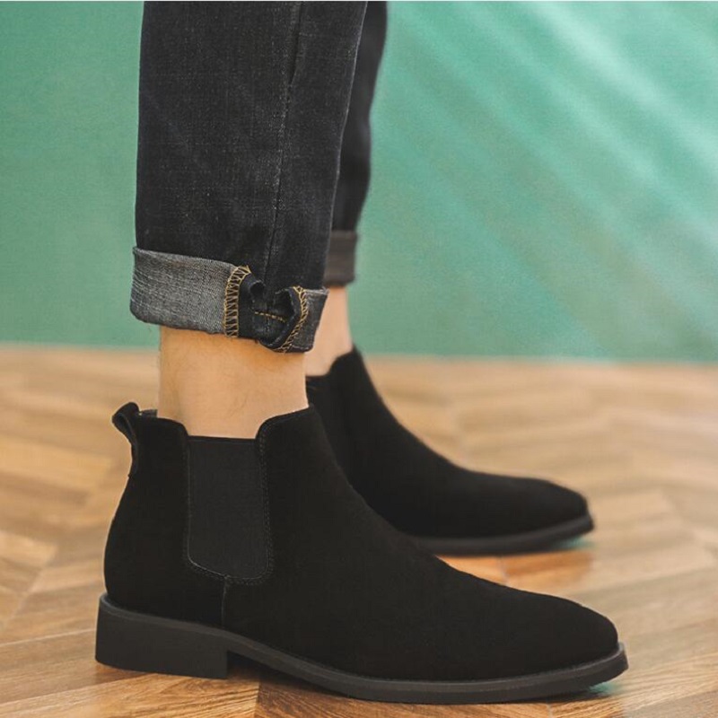 Erkekler Lüks Moda Chelsea Boots Siyah Trend Süet Deri Ayakkabı Kovboy Bahar Sonbahar Ayak Bilgi Botları Platform Kısa Botalar Hombre 1AA25