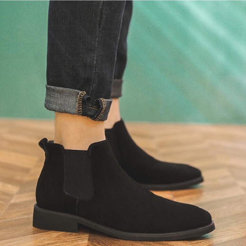 Mannen Luxe Mode Chelsea Laarzen Zwart Trend Suède Schoenen Cowboy Lente Herfst Enkellaars Platform Korte Botas Hombre 1AA25