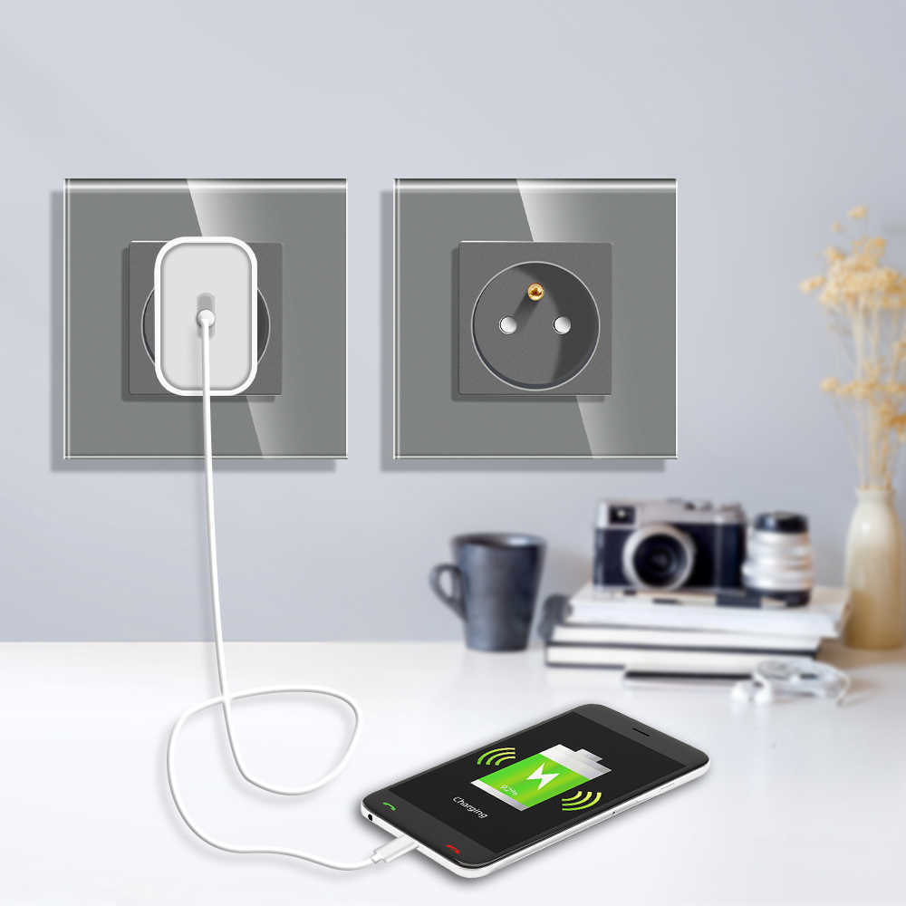 Smart Power Plugs Bingoelec WiFi Smart Wall Sockets Frankrike Polen Standard Crystal Glass Panel Smart Elektriska uttag fungerar med Tuya Home HKD230727