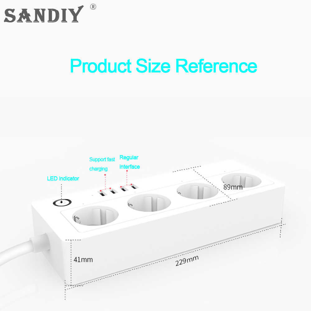 Smart Power Plugs Sandiy Smart Socket Power Strip USB Multi-Port WiFi Voice App Remote Control Plug 16A 220V White Adapter Brasilien Extension Cord HKD230727