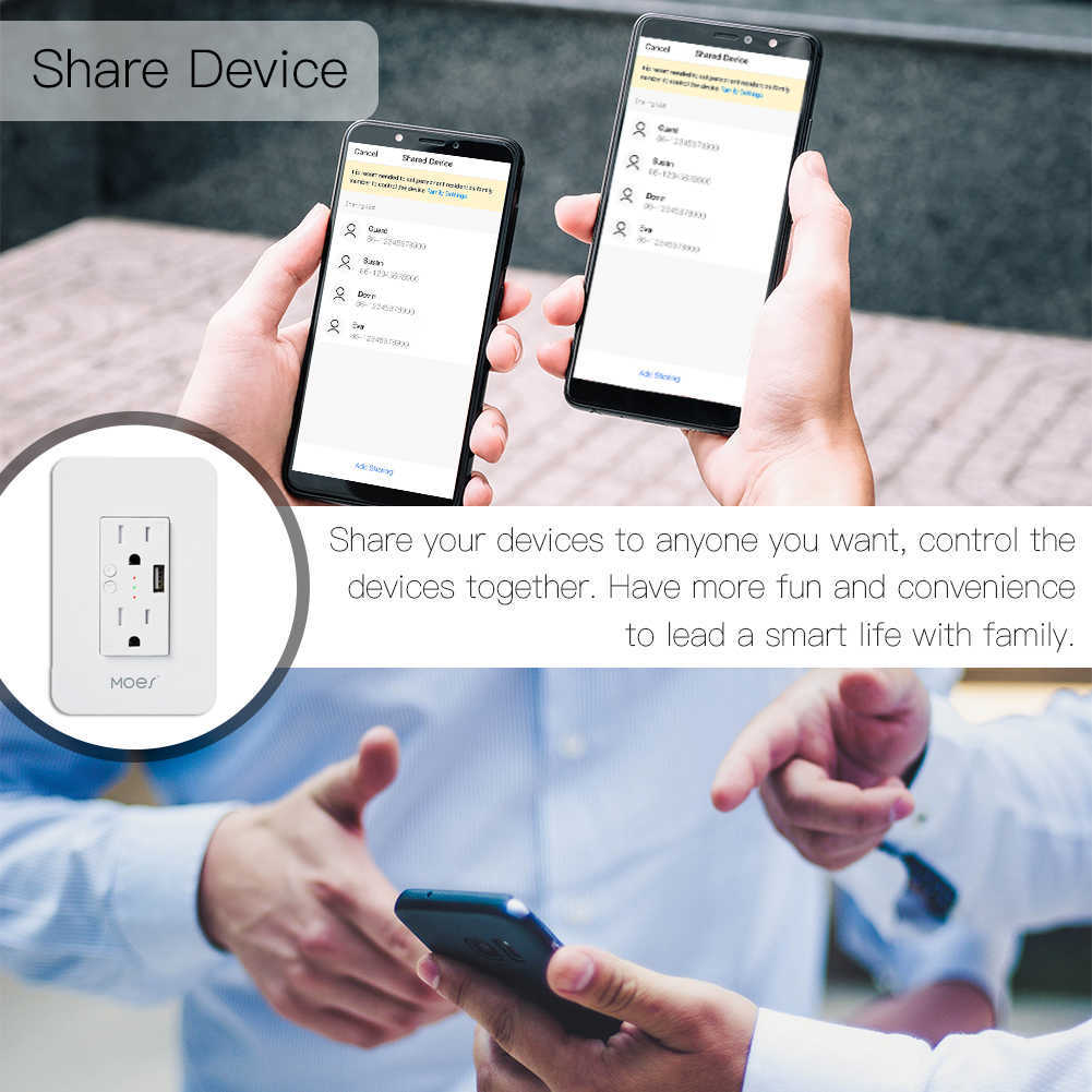 Smart Power Plugs Smart Wall Socket с USB 2 Plug Outlets Работайте с Alexa Home No Hub, требуемое Smart Life/Tuya App Remote Control HKD230727