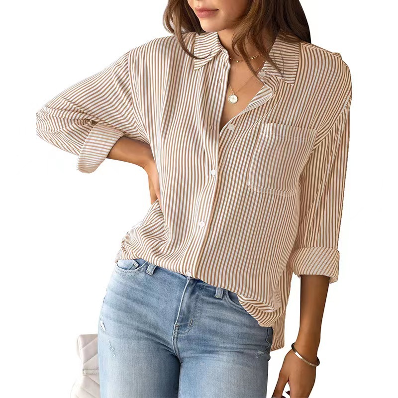 Women's shirt designer cottona burberry shirt Striped cardigan top loose casual long-sleeved shirt New fall 2023 Button-up shirt with striped classic long sleeves