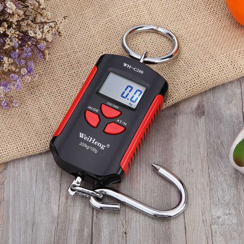 Household Scales Portable Crane Scale 200kg 100g Mini Heavy Duty Electronic Digital Stainless Steel Hook Scales LCD Loop Hanging Weighing Balance x0726