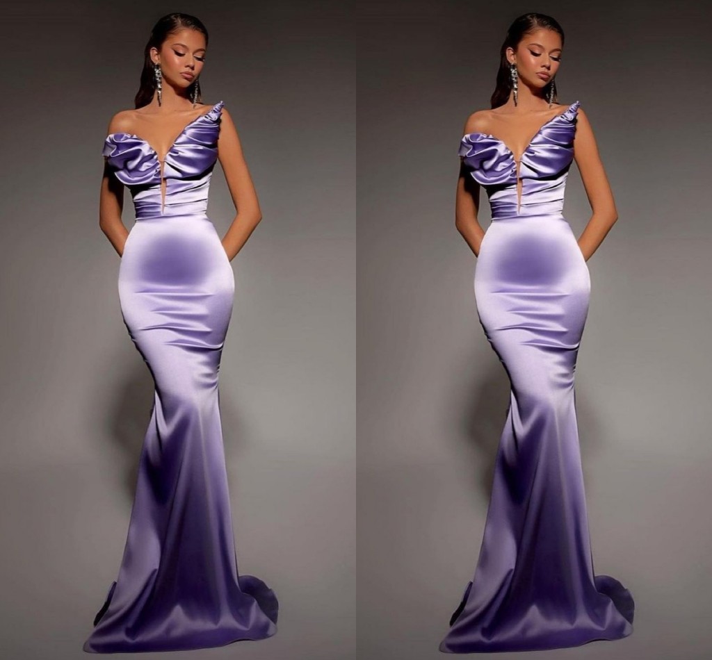 Elegant Plus Size Purple Mermaid Evening Dresses For Women Sweetheart Draped Pleats V Neck Formal Occasions Pageant Birthday Party Prom Celebrity Gowns