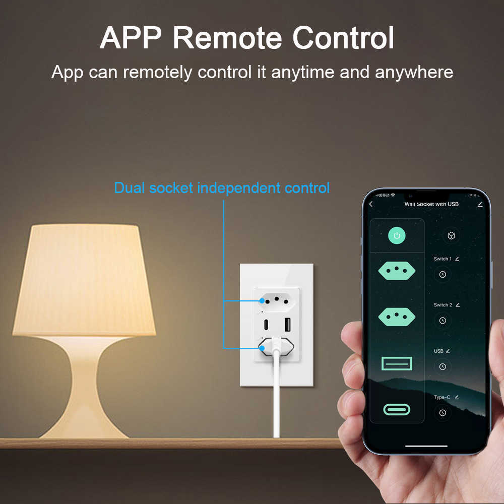 Smart Power Plugs Tuya Brazil WiFi Wall Socket Smart Plug With USB Type C Port Smartlife APP Remote Timing Control Works With Alexa Home HKD230727