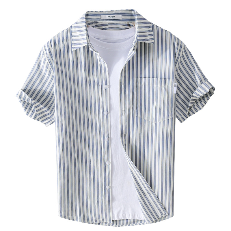 Tasarımcı Gömlek Erkekler Tasarımcı Blouses Mens Yaz Erkekler Çizgili Kısa Kollu Gömlek Trend Sıradan Gevşek Basit Basit Her Şey Yeşil Pamuk Çizelgesi Desen için Taze Gömlek