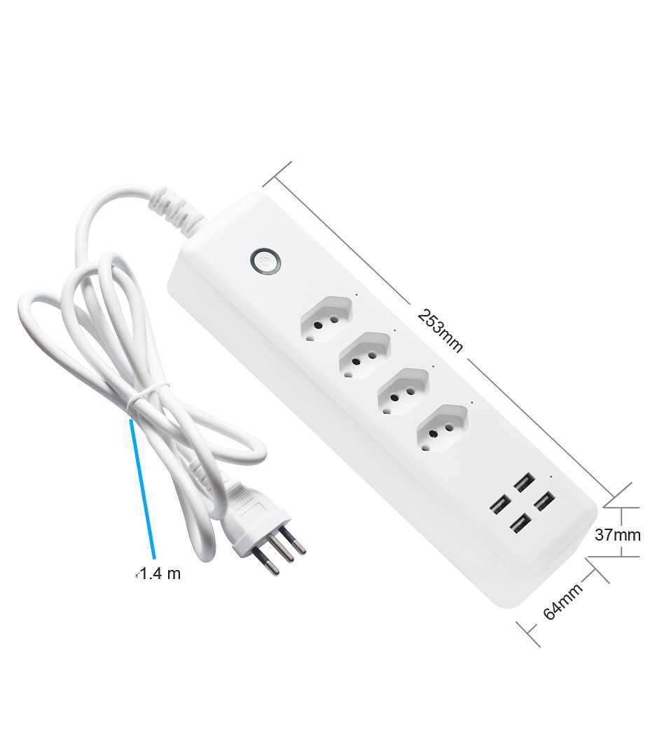 Smart Power Pults Tuya Wi -Fi Smart Brazilian Sockets BR 3 Outlets 4 USB -интерфейс Switch 10A 220V 2400W приложение Contorl Alexa/ Home Plug Hkd230727