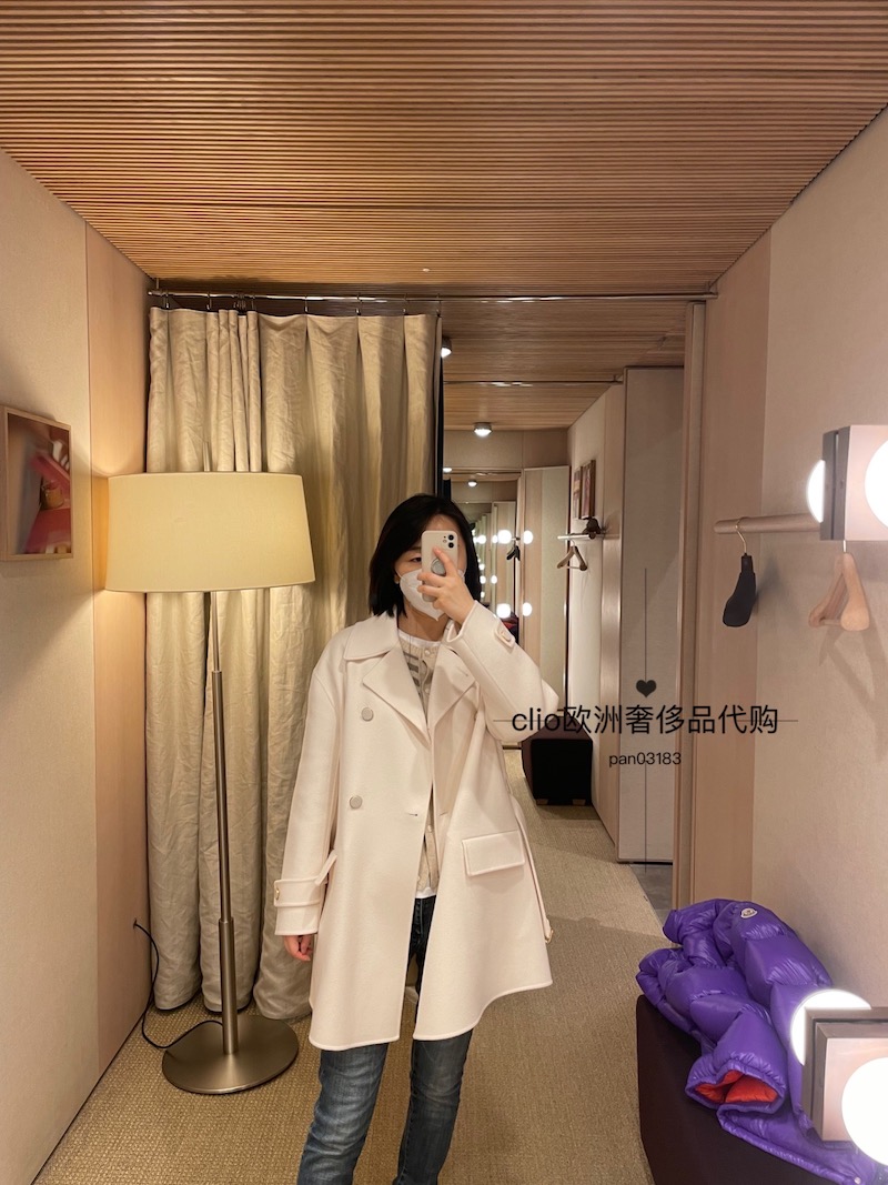 Womens Woolen Coats Autumn loro piana Double Breasted Long Sleeved Cashmere White Coats