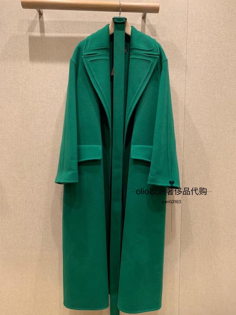 Women Wool Coats Cashmere Loro Piana Long Sleeved Long Coat with Belt White Black Green