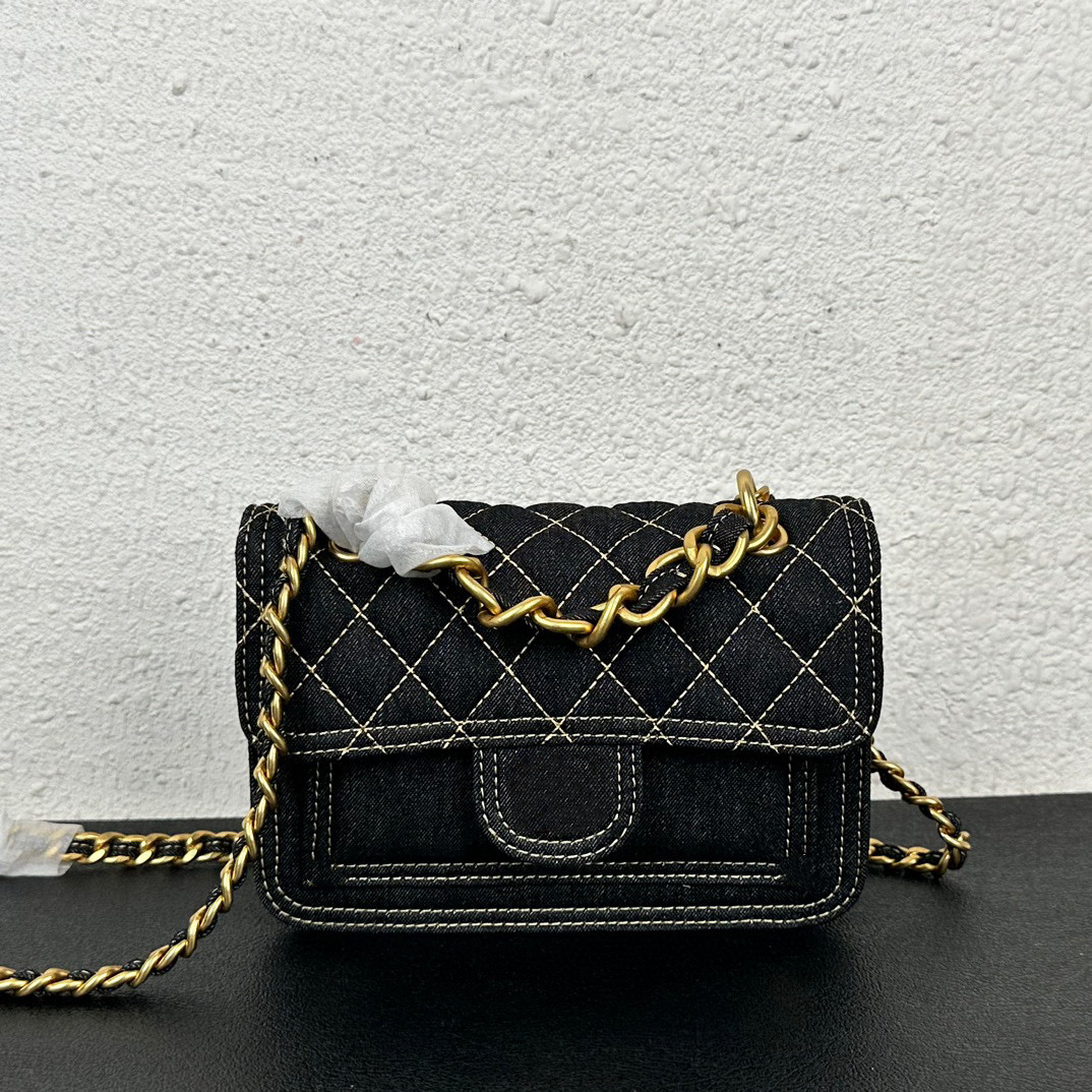 1: 1 Bolsa jeans de qualidade espelhada Bolsa de grife feminina Bolsa de ombro com corrente Diamante clássica xadrez Oblíqua com aba cruzada