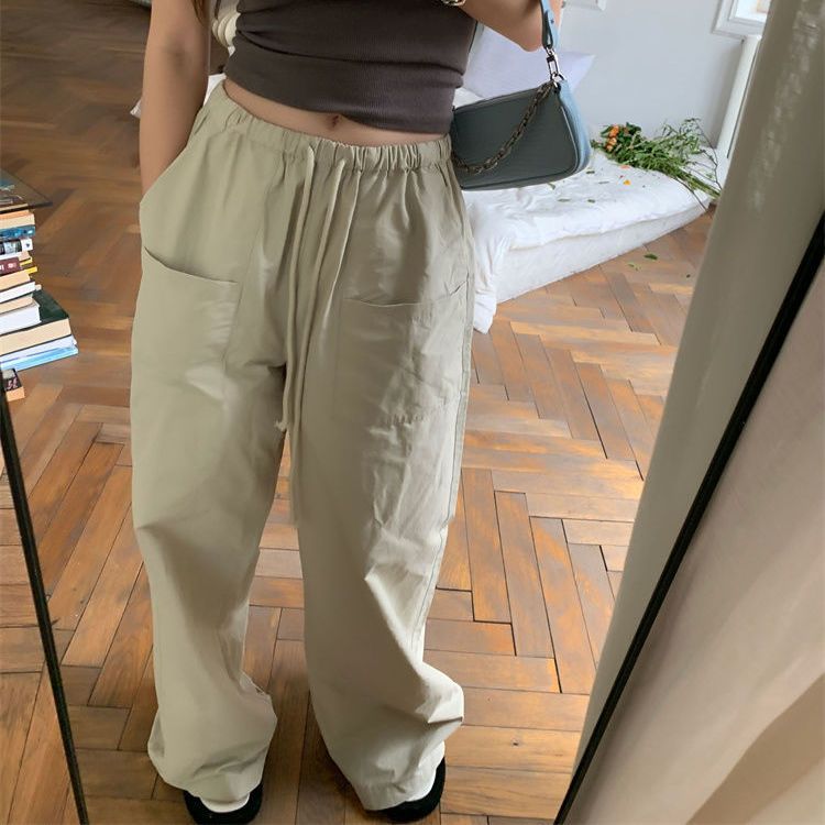 Pantaloni della tuta da donna Pantaloni da donna abbigliamento donna firmato Pantaloni a vita alta con coulisse primaverili ed estivi Pantaloni cargo vintage da donnaPantaloni larghi a gamba larga taglie forti