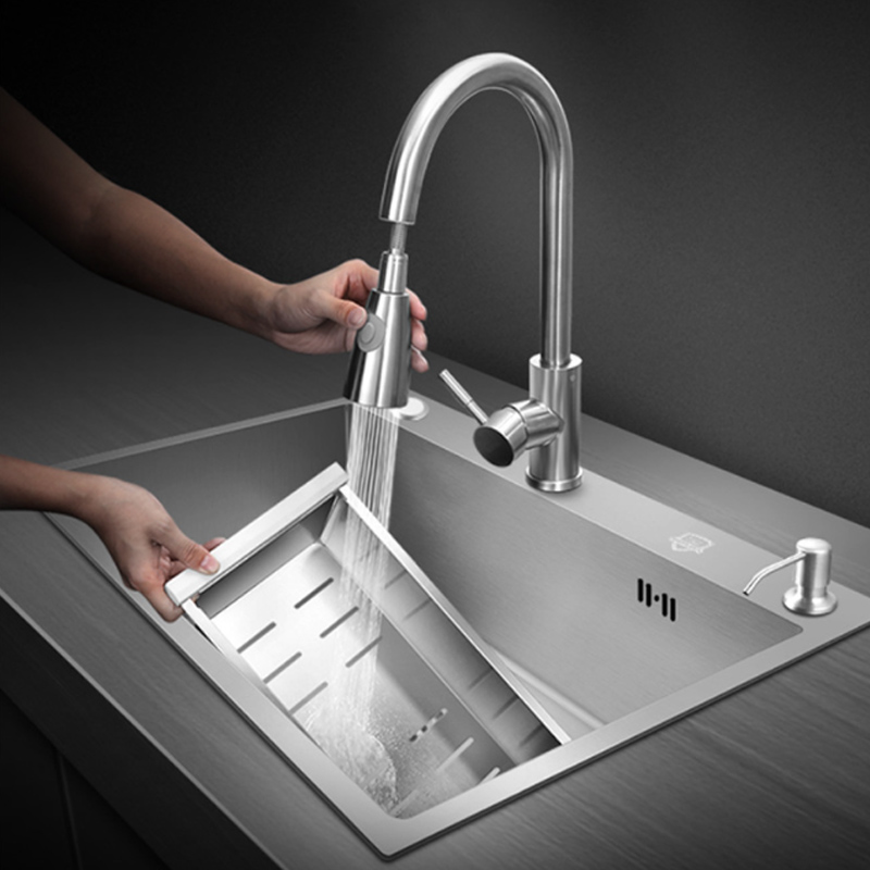 Silver Kitchen Sink Steel sinks Above Counter or Undermount Installation Single Basin Bar Sink Washing Basin