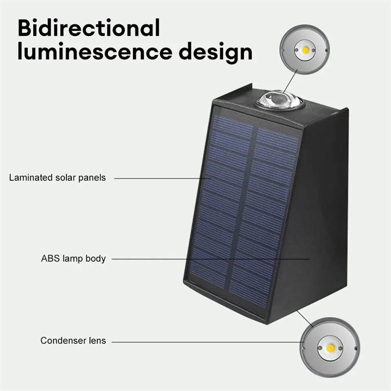 Outdoor LED Solar Wandlamp Waterdicht Tuin 2led Op en neer Decoratie Villa Binnenplaats Veranda Trap Hek Wandlamp