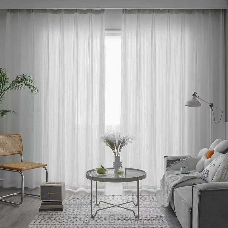 Hushållsskalor persienner stil transparent vit tyllgardiner för vardagsrum randig vertikal slöja mode ren gardin heminredning anpassad storlek x0726