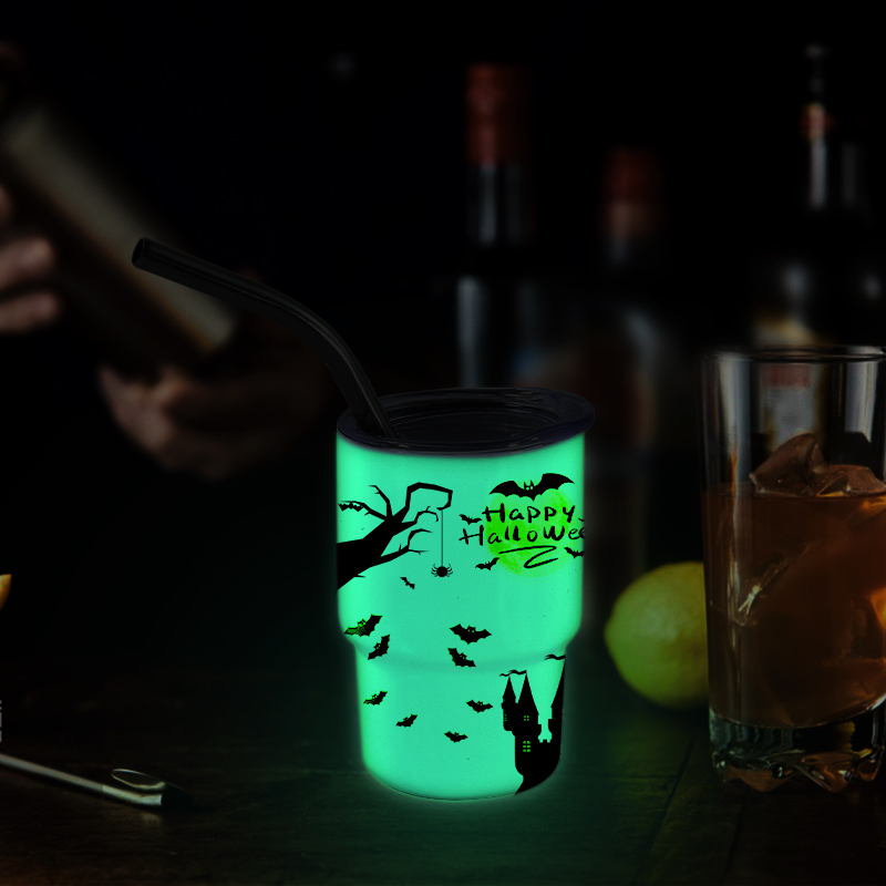 3 unz sublimation Glow in Dark Shot Glass Cup 90 ml Halloween Wine Tubbler Mały strzał ze pokrywki i słomy na DIY White