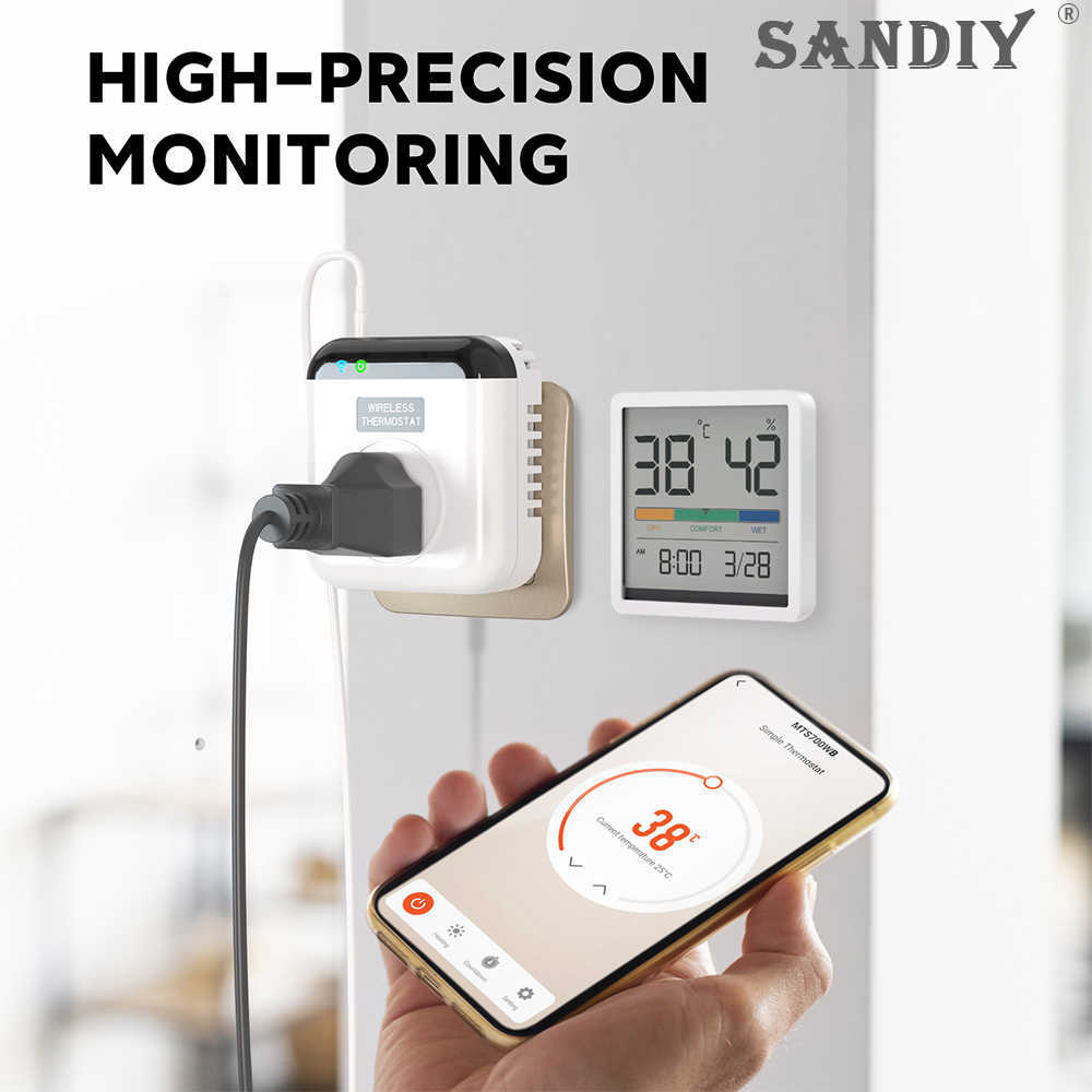 Wtyczki inteligentnej zasilania Sandiy UE Programowalne Smart WiFi termostat wylot 15A 220V Kontroler temperatury bezprzewodowy Głosowanie sterowanie HKD230727