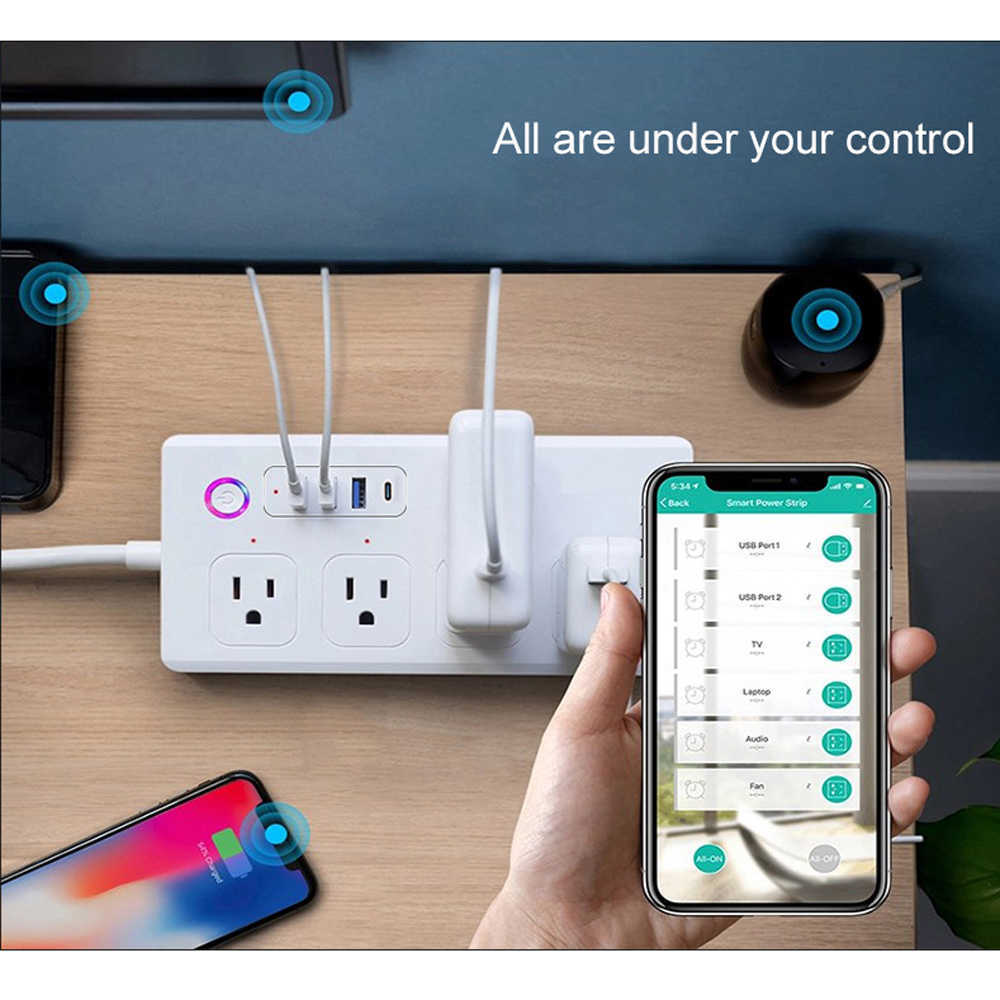 Smart Power Plugs Tuya WiFi Smart Power Strip 15a US 4 Socket 3 USB 1Fast laddningsportar Voice Control SmartLife App fungerar med Alexa Assis HKD230727