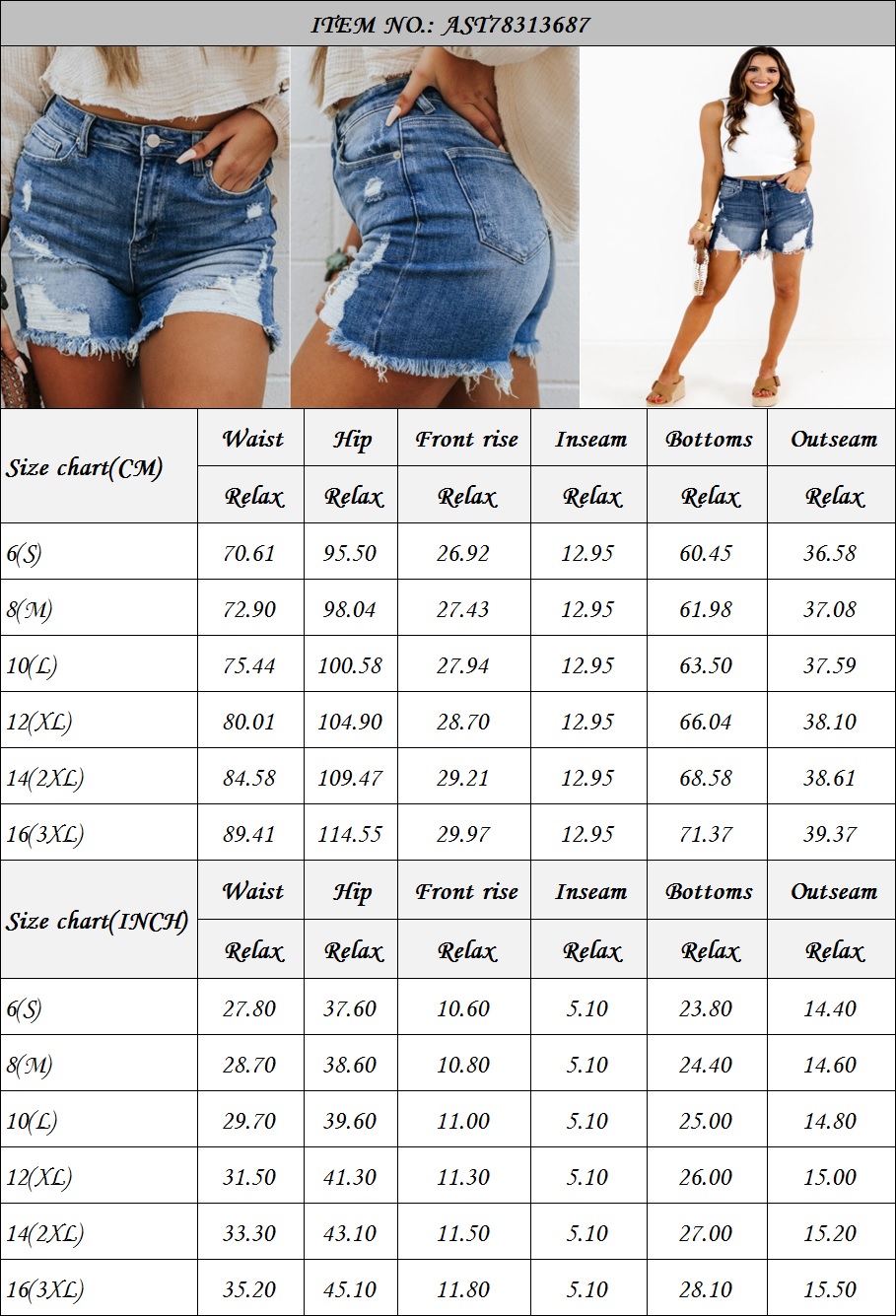 Großhandel, schneller Versand, abgeschnittene Shorts mit hoher Taille, Distressed-Damen-Jeansshorts mit Fransen