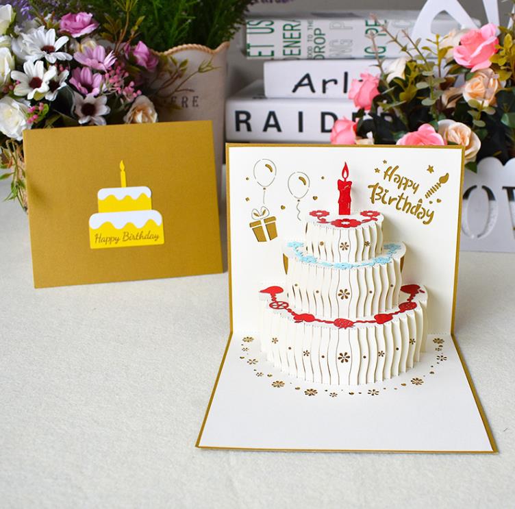 グリーティングカード3Dお誕生日おめでとうケーキポップアップギフト封筒付きのお母さんの手作りギフトSN6243
