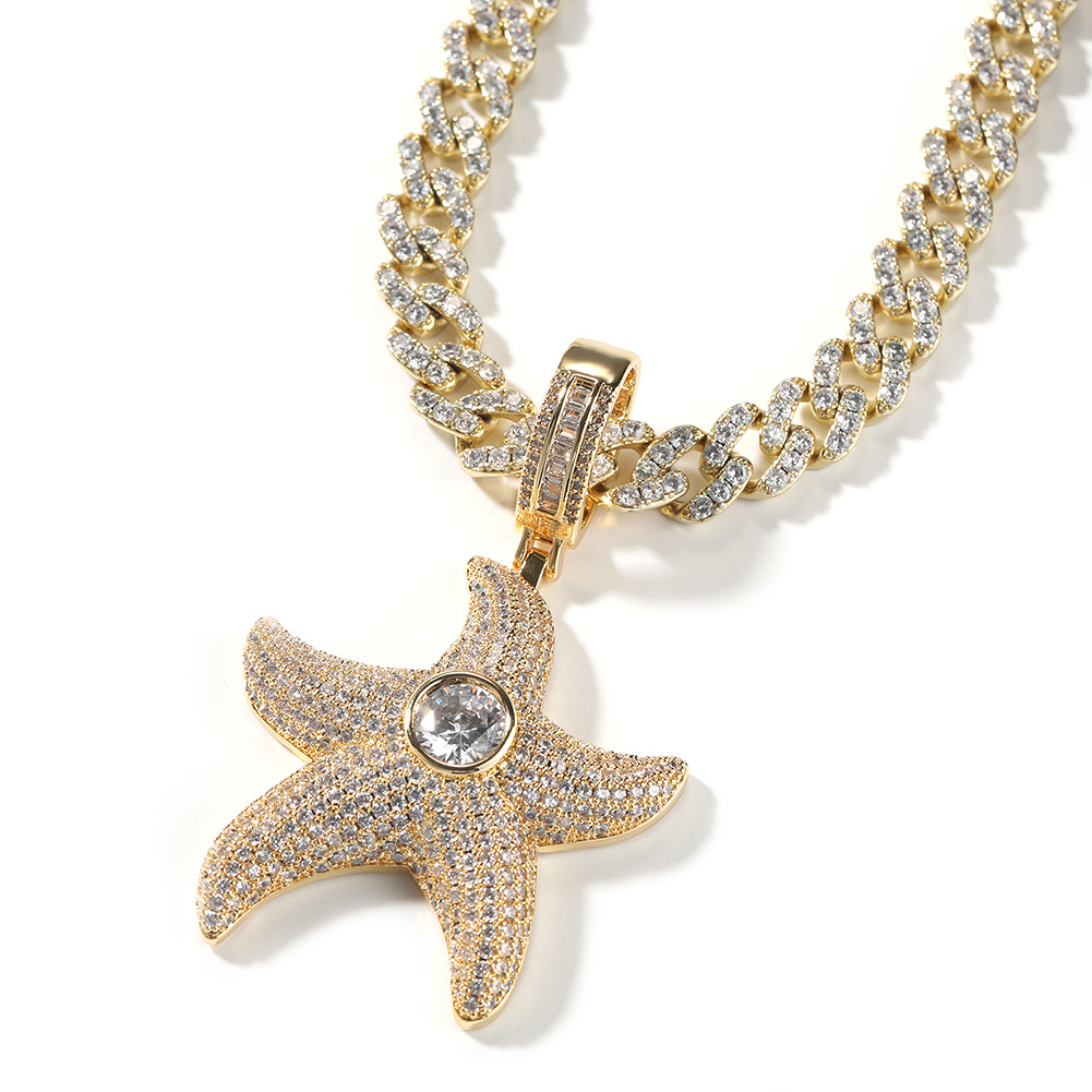 Hip Hop Starfish Pendentif Collier Full Zircon Plaqué Or Enfant Bijoux Cadeau