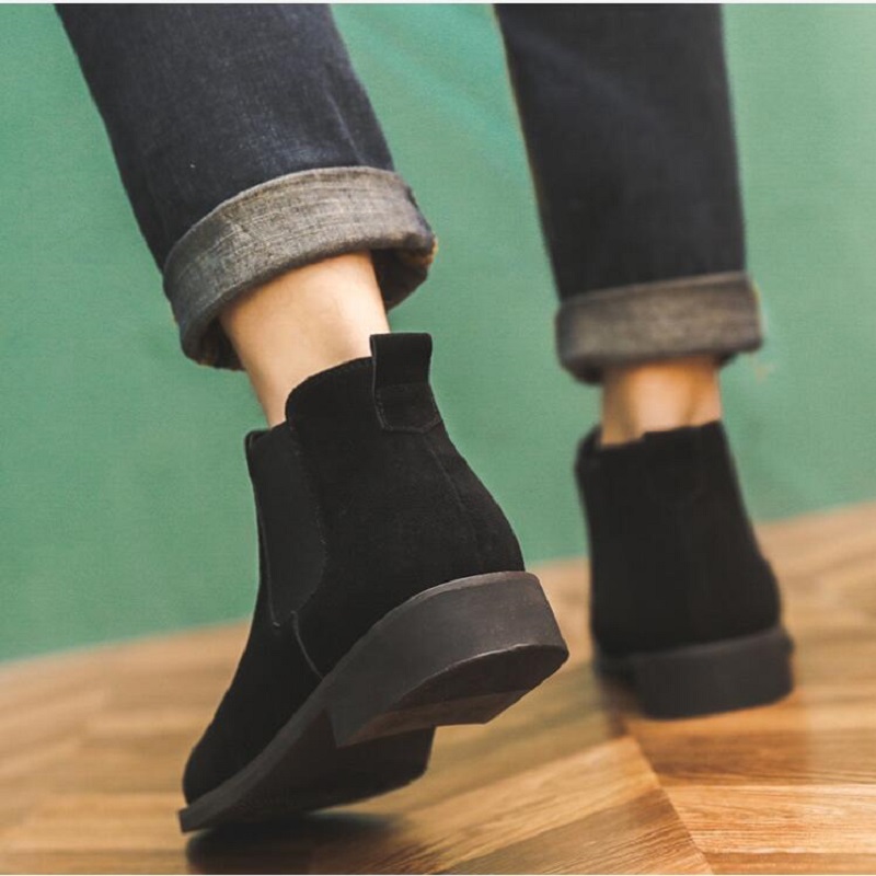 Erkekler Lüks Moda Chelsea Boots Siyah Trend Süet Deri Ayakkabı Kovboy Bahar Sonbahar Ayak Bilgi Botları Platform Kısa Botalar Hombre 1AA25