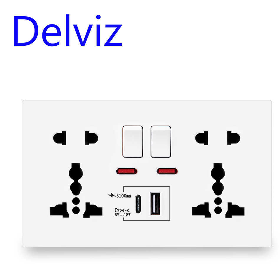 Smart Power Plugs Delviz 18W Type-C Wall outlet 4a Smart Quick Charge Interface Universal Dual Socket Switch Control 1A1C USB PORTOCK SOCKET HKD230727