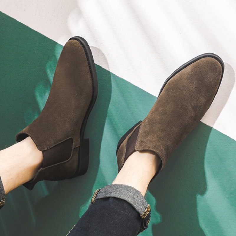 Erkekler Lüks Moda Chelsea Boots Siyah Trend Süet Deri Ayakkabı Kovboy Bahar Sonbahar Ayak Bilgi Botları Platform Kısa Botalar Hombre 1AA25