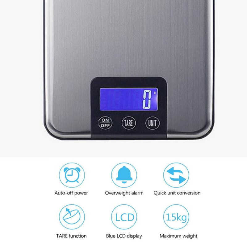 Huishoudweegschaal 15kg 1g Touchscreen Digitale Keukenweegschaal Elektronische Weegschaal Draagbare Roestvrijstalen Keukenweegschaal Balance x0726