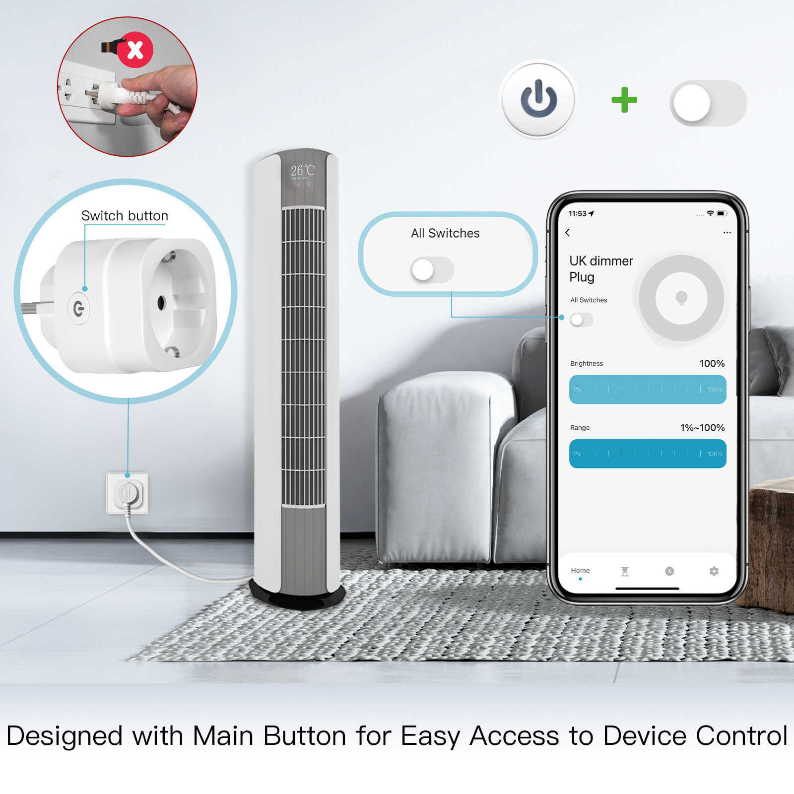 Smart Power Plugs Moes WiFi Smart Power Socket Plug Brightness Justera timer för Tuya Smart Life App Alexa Voice Control EU/UK/US HKD230727