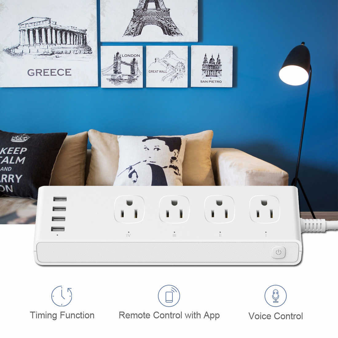 Smart Power Plugs Wifi Smart Power Strip Surge Protector 4 way US Plug Outlets Socket with USB Extension Cord Remote Control by Alexa Home HKD230727