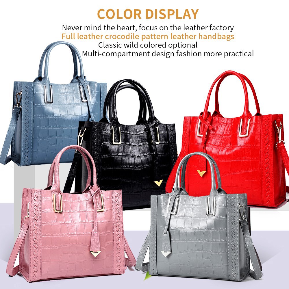 2023 New Top Layer Cowhide Women's Shoulder Bag Crocodile Weave Handbag Women's Genuine Leather Women's Bag