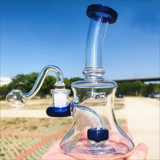 Bong Mini Recycler Dab Rig Glass Water Pipe Samll Purple Blue 14mmジョイントガラスオイルバーナー喫煙用ダブバブラー