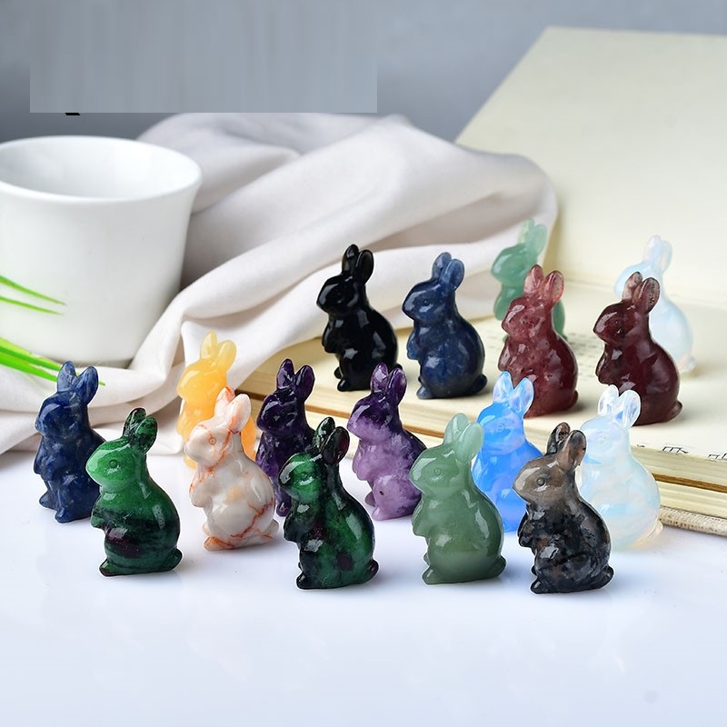 Cute Rabbit Natural Crystal Quartz Rocks Gem Mineral Animal Mini Stone Carving Healing Reiki Home Decor Craft Figurines Gift 20x40mm