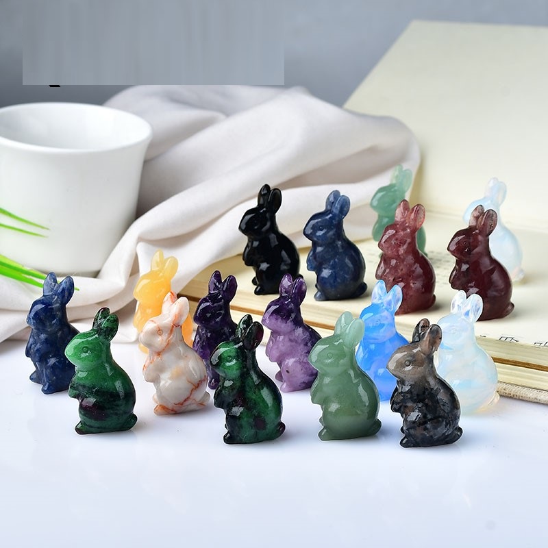 Śliczny królik naturalny kryształowy kwarc skały klejnoty mineralne zwierzę mini kamień rzeźbia uzdrawianie reiki home figurines prezent 20x40 mm