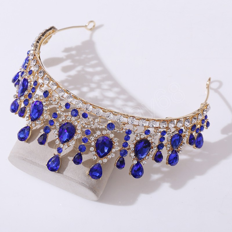 Luxury Princess Tiara Crown Vintage Green Red Blue Crystal Tiara Women Wedding Headdress Gift Hair Jewelry