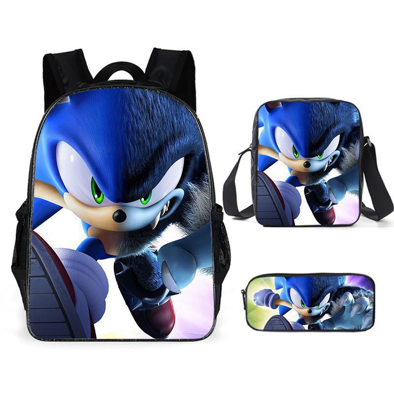 Sonic Elementary School School Bag Tre Piece Cartoon Sonic Backpack Sonic One Penna Borsa