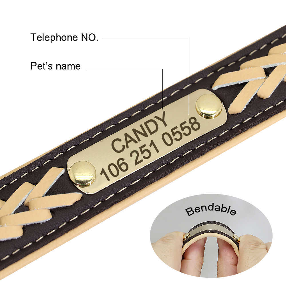 Personalized Dog Collar Leather Padded Dogs Braided Collars Free Engraving Pet ID Tag Nameplate for Small Medium Large Dogs L230620